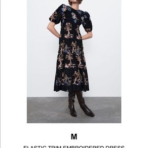 Zara midi dress - ELASTIC TRIM EMBROIDERED DRESS
